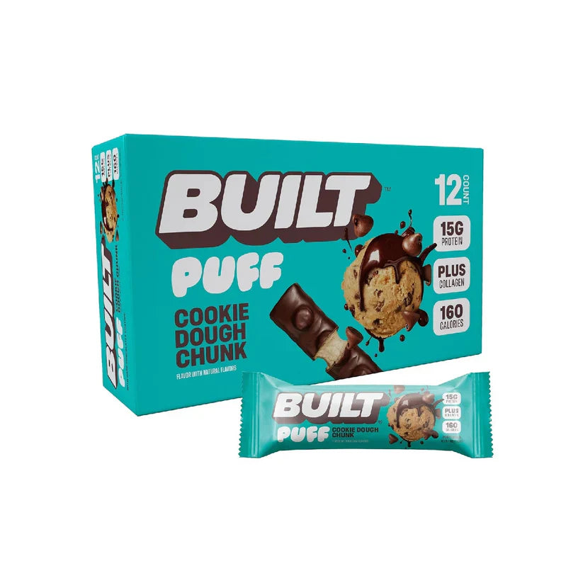 Built Bar, Puff Protein Bars, 15g Protein Snacks, Only 160 Calories, 8g Sugar, Collagen, Not Gluten Free, 12 Count