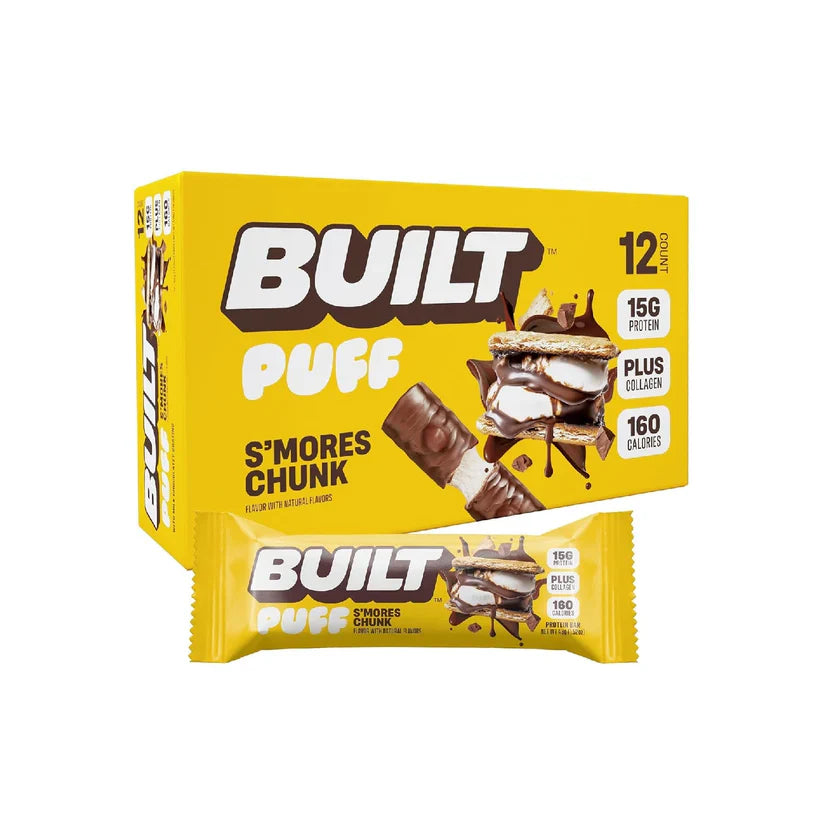 Built Bar, Puff Protein Bars, 15g Protein Snacks, Only 160 Calories, 8g Sugar, Collagen, Not Gluten Free, 12 Count