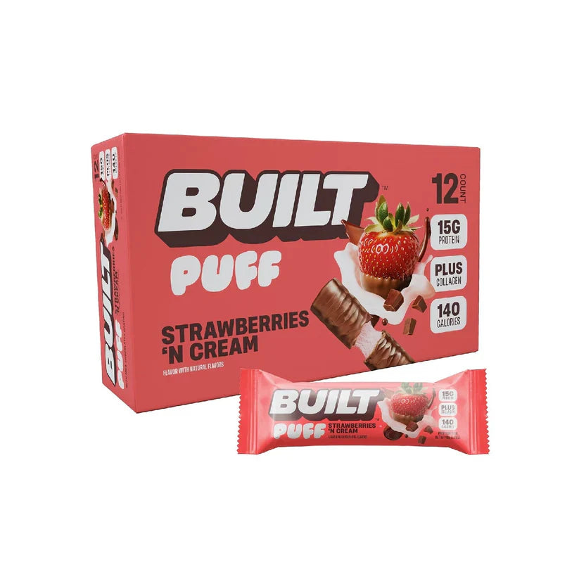 Built Bar, Puff Protein Bars, 15g Protein Snacks, Only 160 Calories, 8g Sugar, Collagen, Not Gluten Free, 12 Count