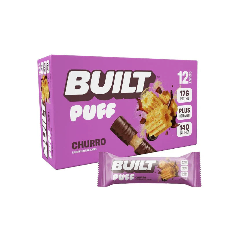 Built Bar, Puff Protein Bars, 15g Protein Snacks, Only 160 Calories, 8g Sugar, Collagen, Not Gluten Free, 12 Count