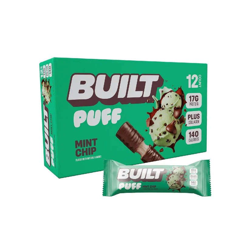 Built Bar, Puff Protein Bars, 15g Protein Snacks, Only 160 Calories, 8g Sugar, Collagen, Not Gluten Free, 12 Count