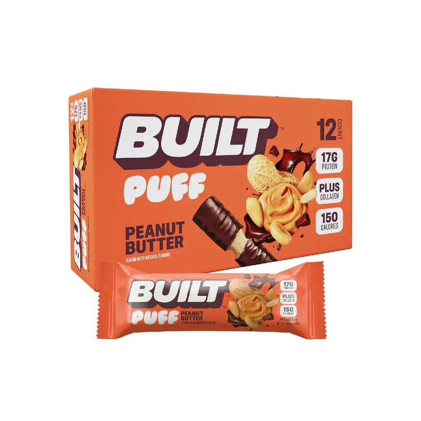 Built Bar, Puff Protein Bars, 15g Protein Snacks, Only 160 Calories, 8g Sugar, Collagen, Not Gluten Free, 12 Count