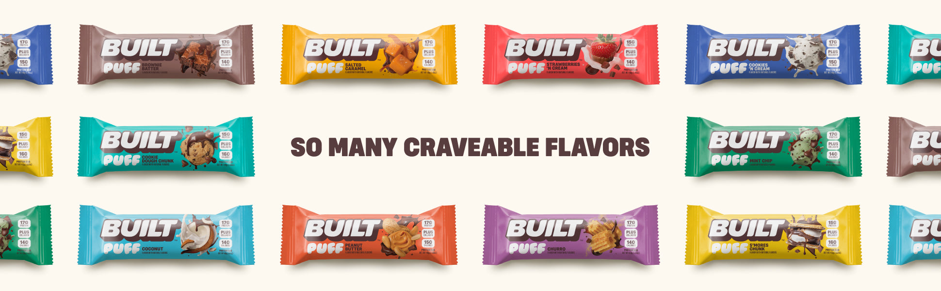 Built Bar, Puff Protein Bars, 15g Protein Snacks, Only 160 Calories, 8g Sugar, Collagen, Not Gluten Free, 12 Count